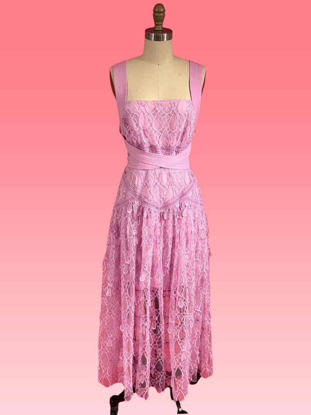 *NWT* Self-Portrait Lace Tear Drop Midi Dress Lilac Pink Delicate Coquette - 6